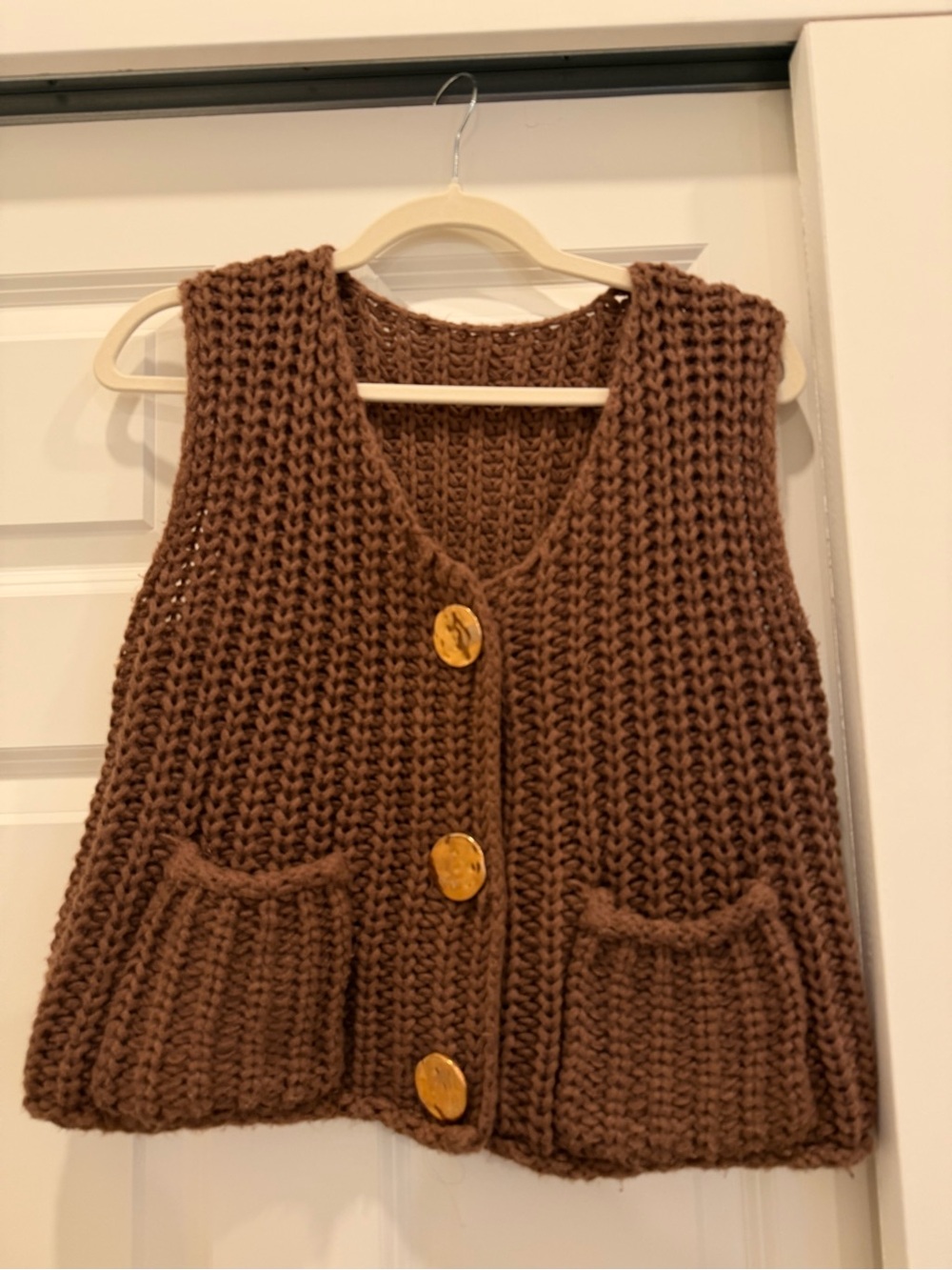 Chunky Knit Brown Women's Button Vest